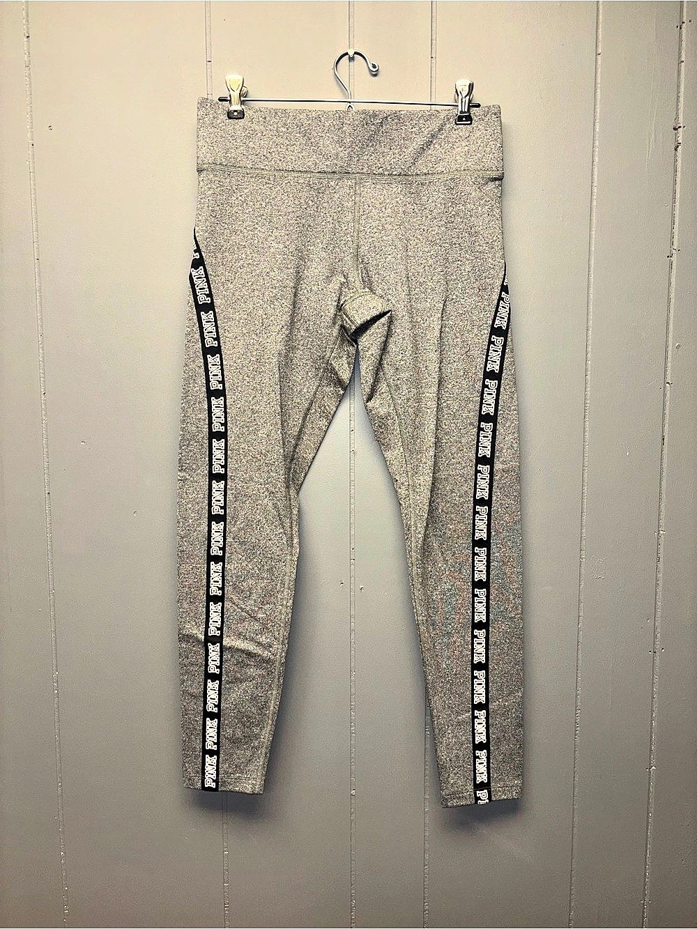 PINK Gray & Black Side Stripe Leggings Size Medium